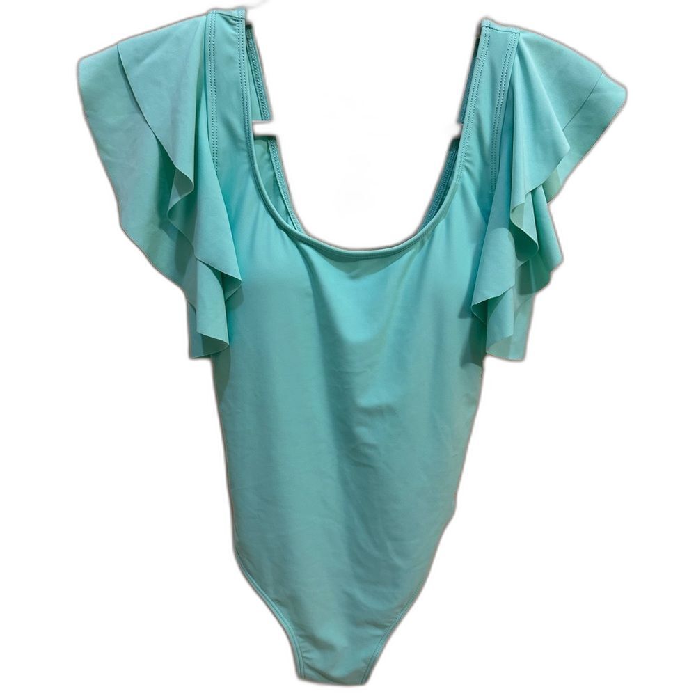 Teal One Piece Summer Ruffle Sleeve Padded Swimsuit Women's Size Medium